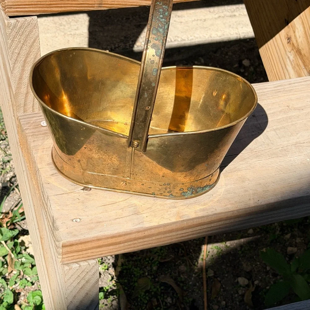 Vintage Solid Brass Bucket with Handle • Patina Decor‎ Piece